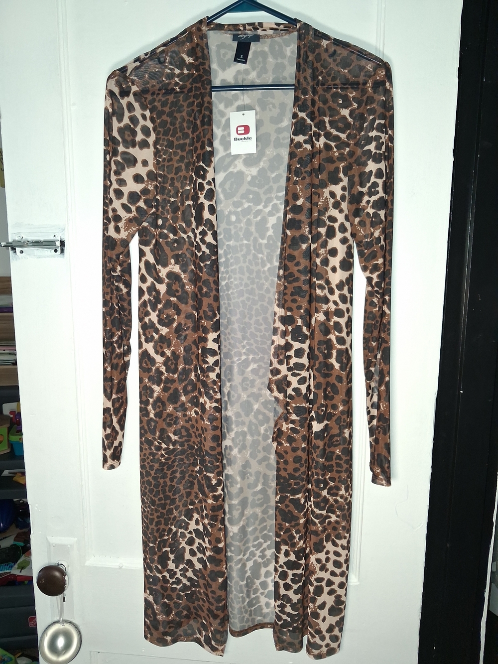 Daytrip Buckle Leopard Print Long Duster Cardigan - Brown Size Small